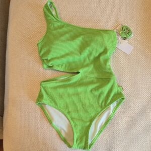 Michael Kors Lime Green One-Shoulder Swimsuit